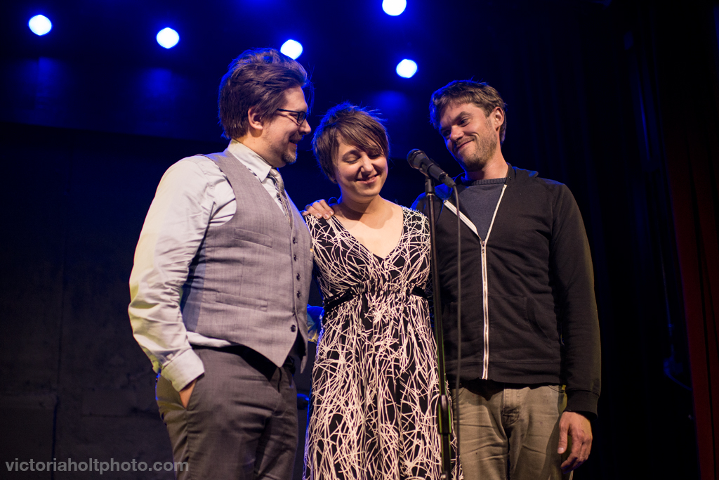 Jaimee, Jon and Josh smiling on the release night at the Jewelbox Theater. Photo by Victoria Holt.